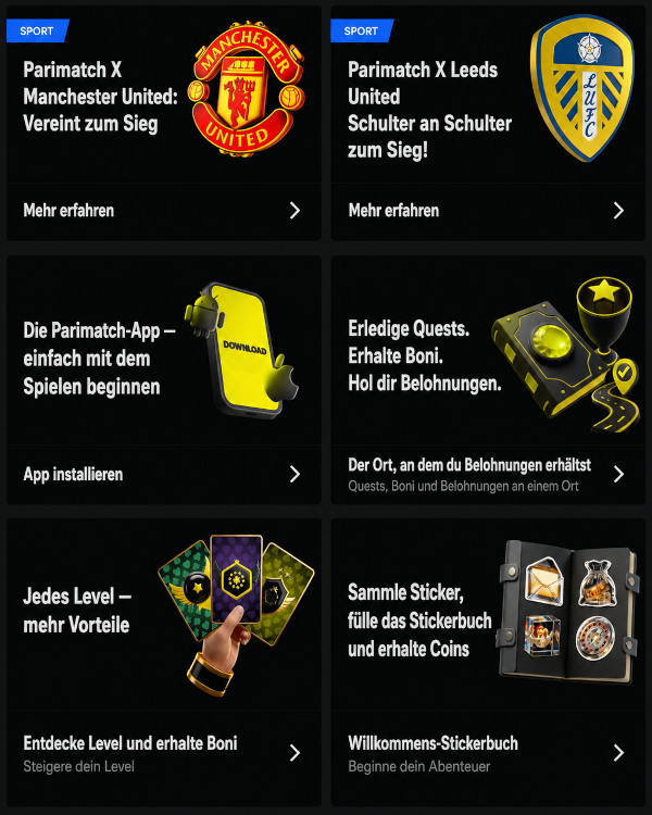 Dieser Abschnitt beschreibt Parimatch für Nutzer in Deutschland, einschließlich Registrierung, Bonusbedingungen, Sportwetten, Zahlungen, Sicherheit und verantwortungsvollem Spielen. Die Informationen dienen ausschließlich der Orientierung für Personen ab 18 Jahren.
